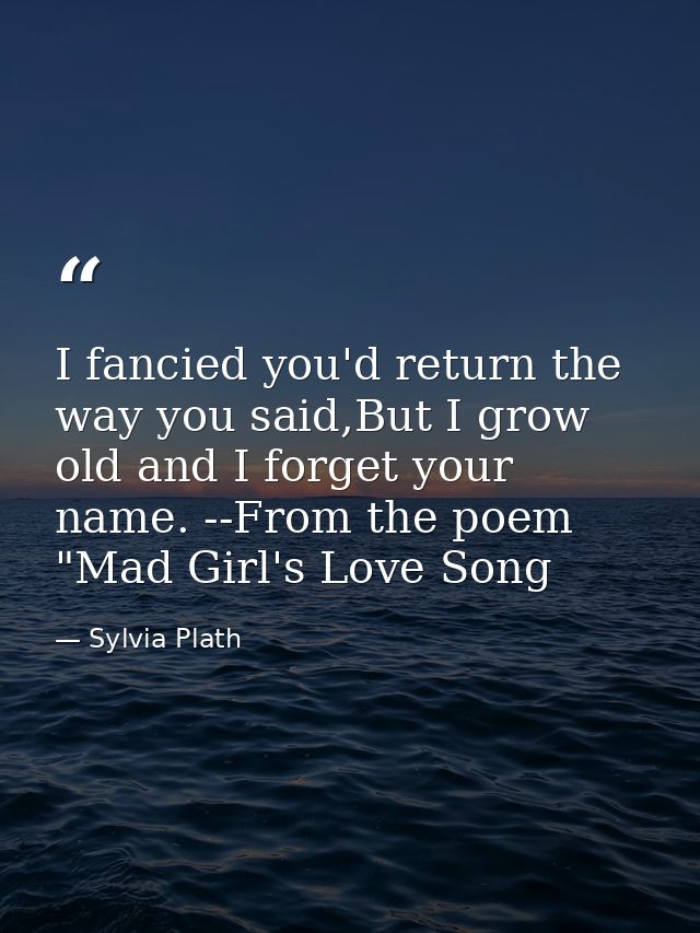 I fancied you'd return the way you said,But I grow old and I forget your name. --From the poem "Mad Girl's Love Song — Sylvia Plath