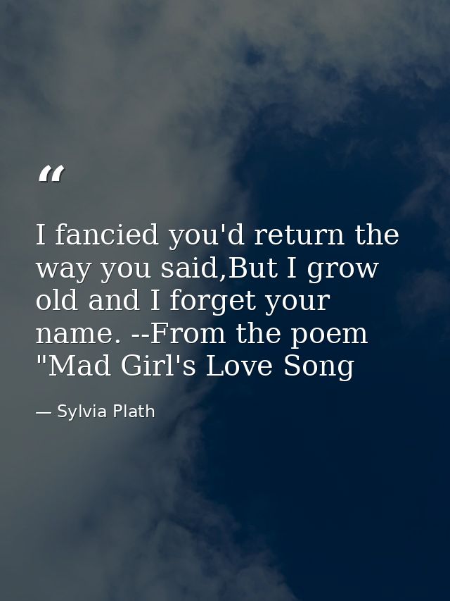 I fancied you'd return the way you said,But I grow old and I forget your name. --From the poem "Mad Girl's Love Song — Sylvia Plath