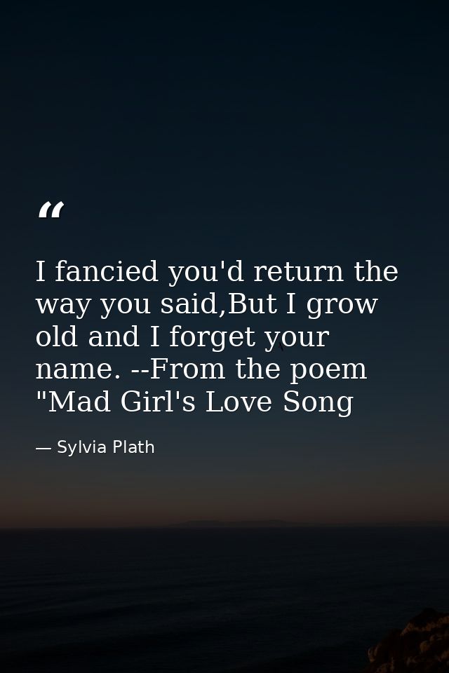 I fancied you'd return the way you said,But I grow old and I forget your name. --From the poem "Mad Girl's Love Song — Sylvia Plath