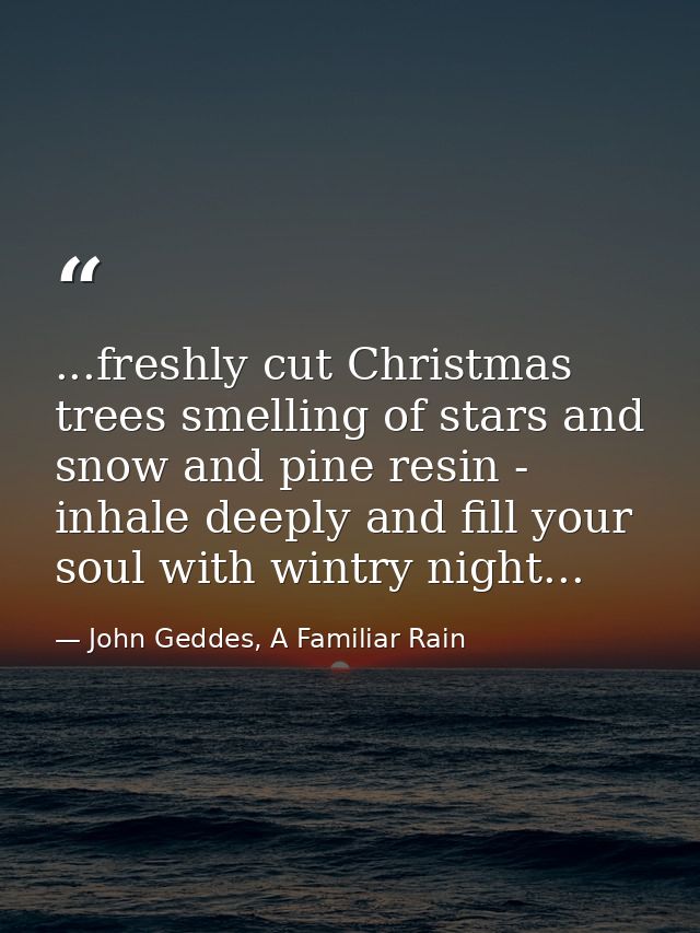 ...freshly cut Christmas trees smelling of stars and snow and pine resin - inhale deeply and fill your soul with wintry  — John Geddes, A Familiar Rain