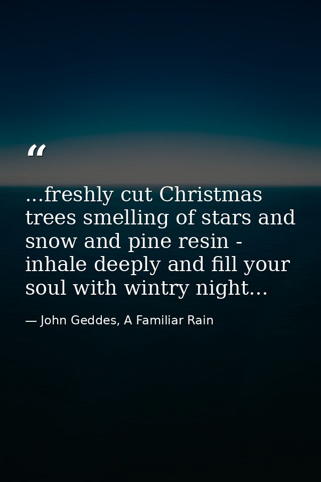 ...freshly cut Christmas trees smelling of stars and snow and pine resin - inhale deeply and fill your soul with wintry  — John Geddes, A Familiar Rain
