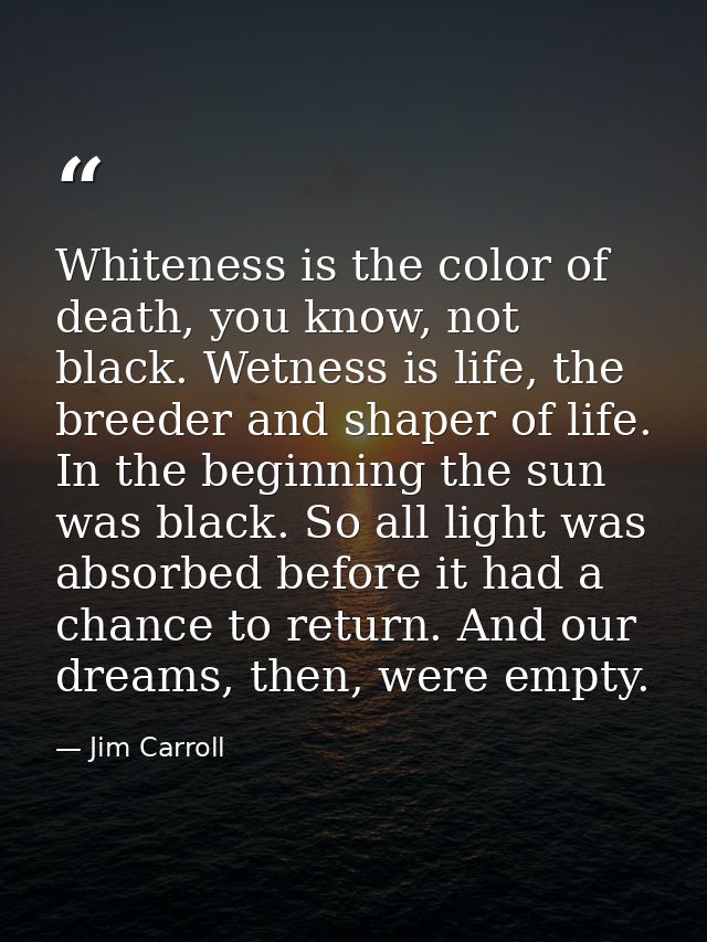 Whiteness is the color of death, you know, not black. Wetness is life, the breeder and shaper of life. In the beginning  — Jim Carroll