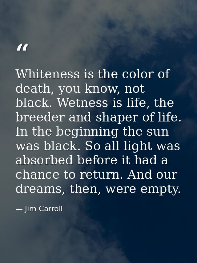 Whiteness is the color of death, you know, not black. Wetness is life, the breeder and shaper of life. In the beginning  — Jim Carroll