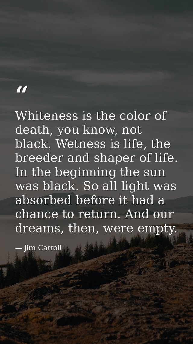 Whiteness is the color of death, you know, not black. Wetness is life, the breeder and shaper of life. In the beginning  — Jim Carroll
