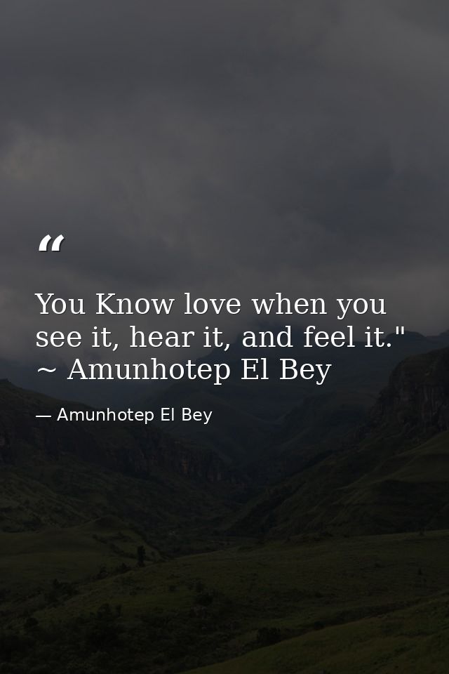 You Know love when you see it, hear it, and feel it." ~ Amunhotep El Bey — Amunhotep El Bey