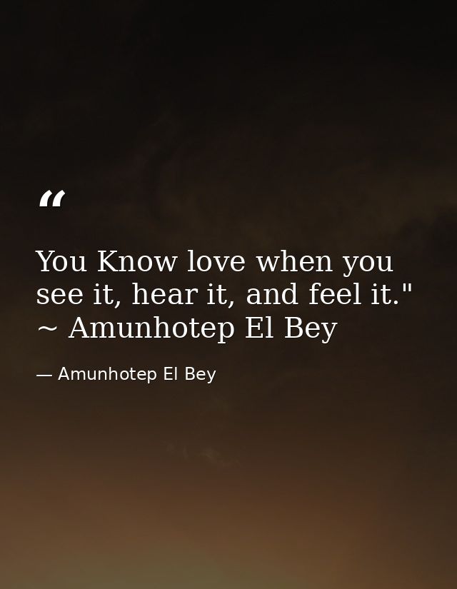 You Know love when you see it, hear it, and feel it." ~ Amunhotep El Bey — Amunhotep El Bey