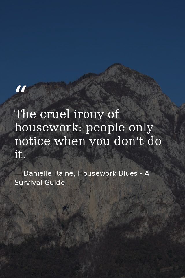 The cruel irony of housework: people only notice when you don't do it. — Danielle Raine, Housework Blues - A Survival Guide