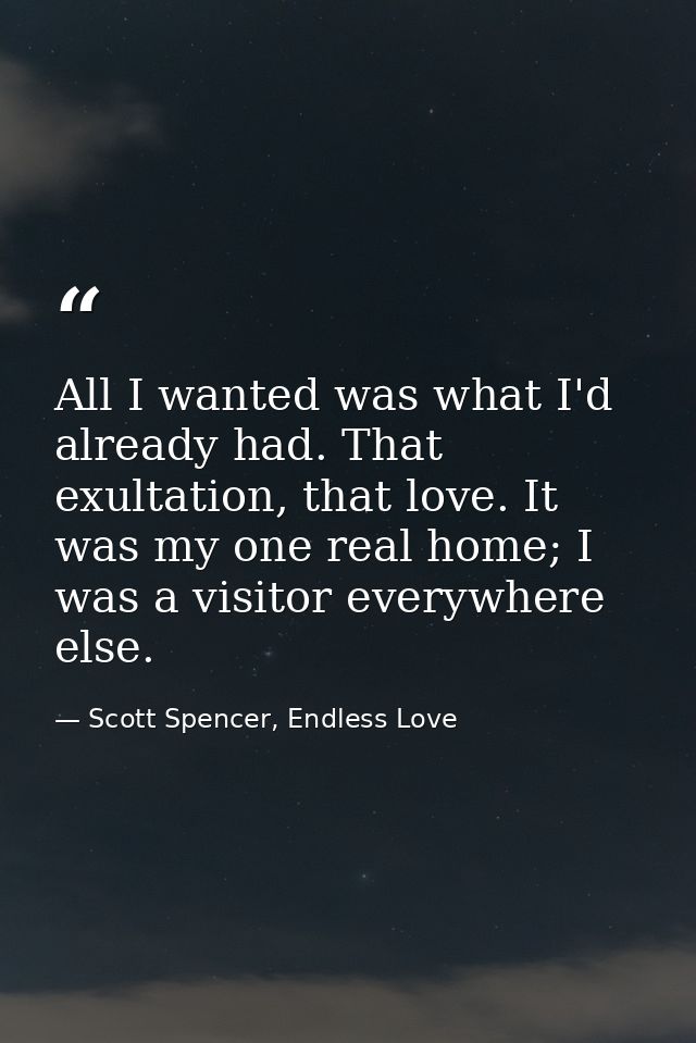 All I wanted was what I'd already had. That exultation, that love. It was my one real home; I was a visitor everywhere e — Scott Spencer, Endless Love