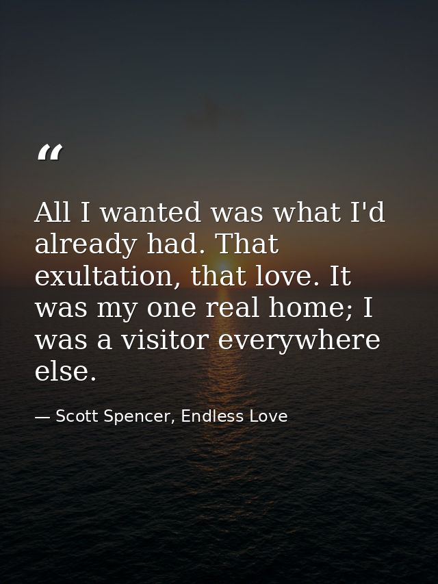 All I wanted was what I'd already had. That exultation, that love. It was my one real home; I was a visitor everywhere e — Scott Spencer, Endless Love