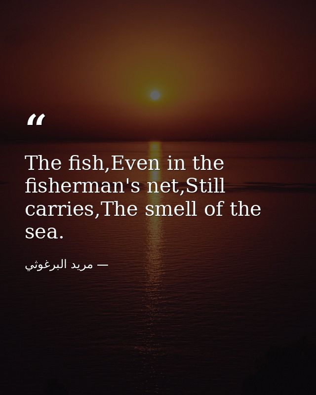 The fish,Even in the fisherman's net,Still carries,The smell of the sea. — مريد البرغوثي