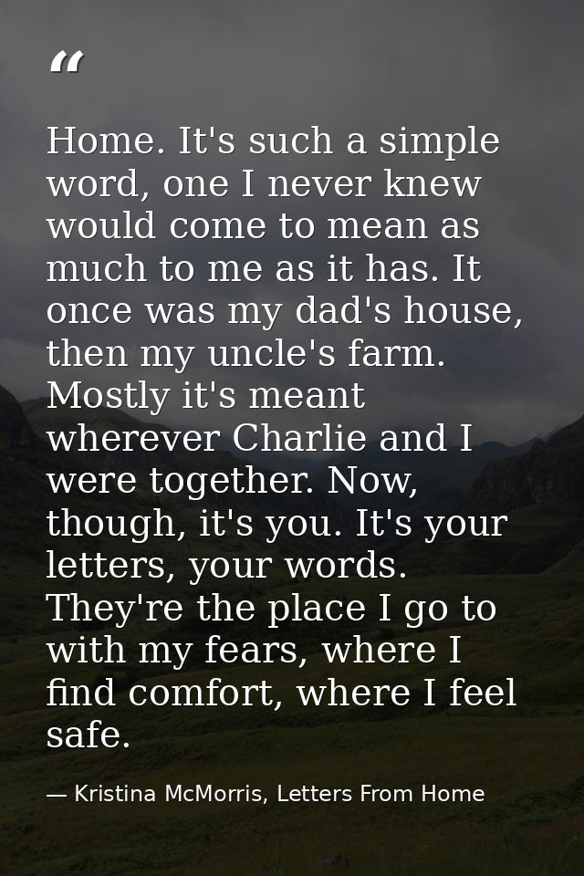 Home. It's such a simple word, one I never knew would come to mean as much to me as it has. It once was my dad's house,  — Kristina McMorris, Letters From Home