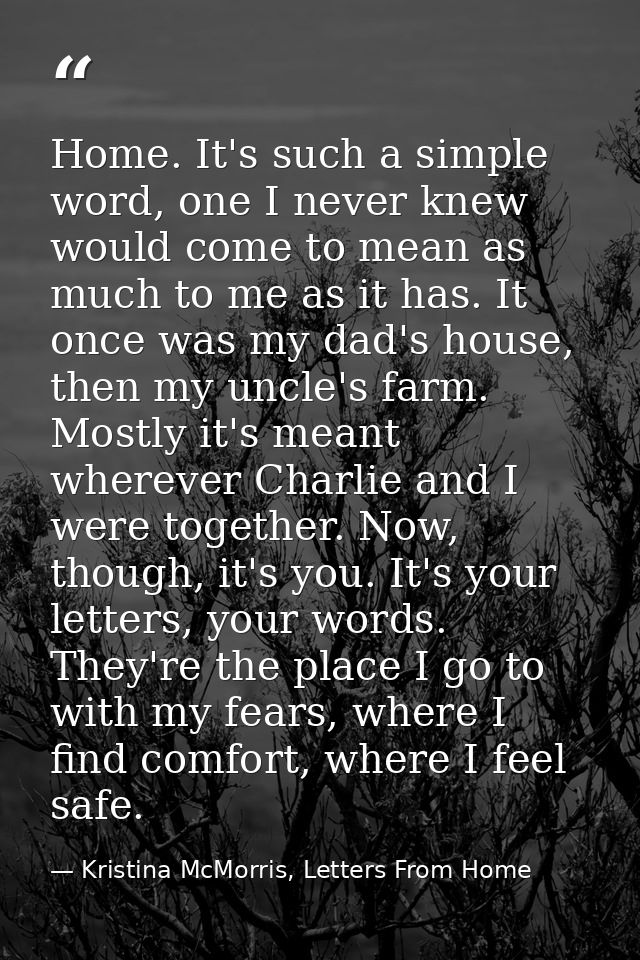 Home. It's such a simple word, one I never knew would come to mean as much to me as it has. It once was my dad's house,  — Kristina McMorris, Letters From Home