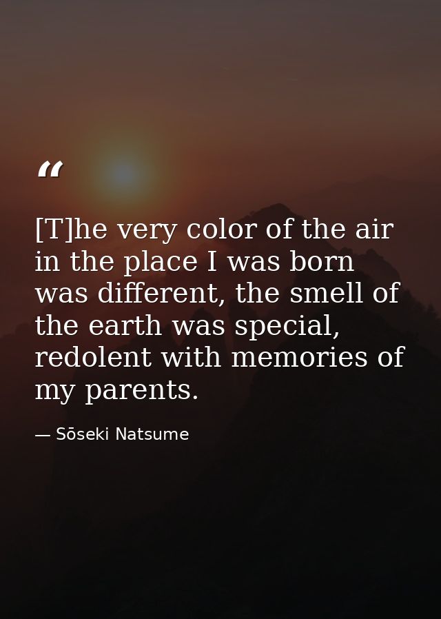[T]he very color of the air in the place I was born was different, the smell of the earth was special, redolent with mem — Sōseki Natsume