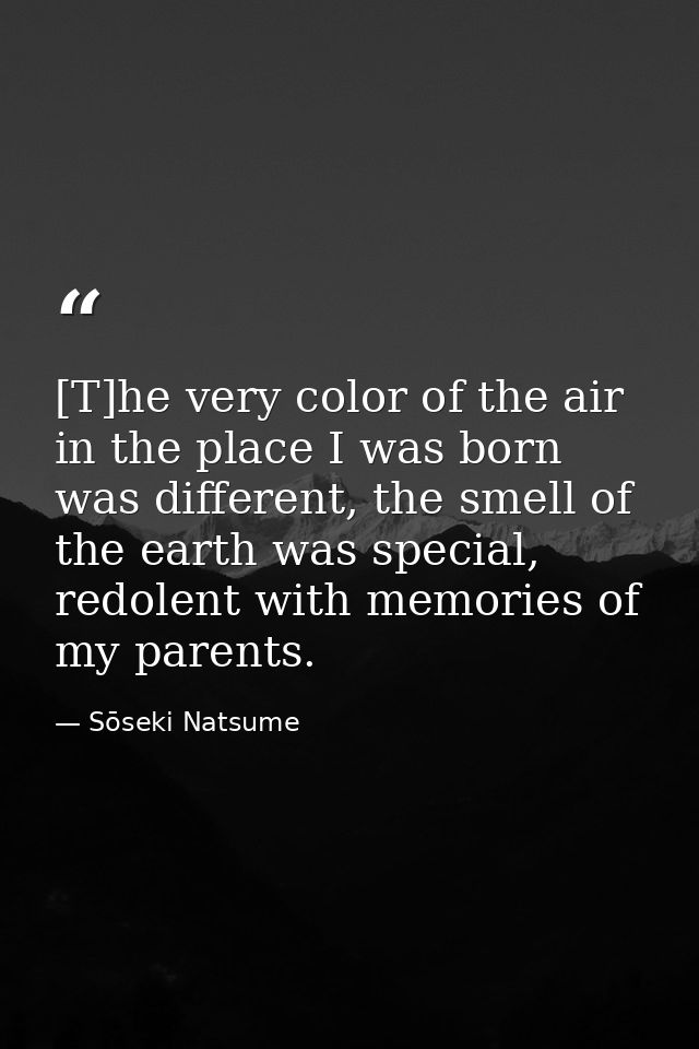 [T]he very color of the air in the place I was born was different, the smell of the earth was special, redolent with mem — Sōseki Natsume