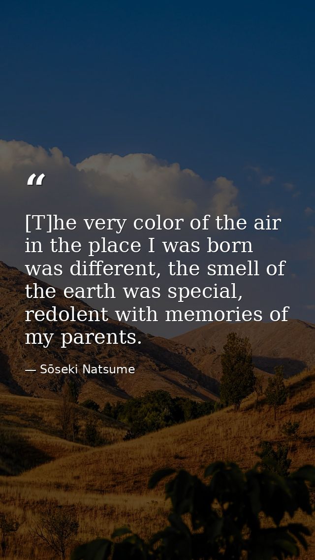 [T]he very color of the air in the place I was born was different, the smell of the earth was special, redolent with mem — Sōseki Natsume