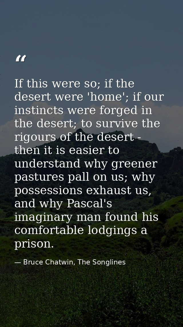 If this were so; if the desert were 'home'; if our instincts were forged in the desert; to survive the rigours of the de — Bruce Chatwin, The Songlines