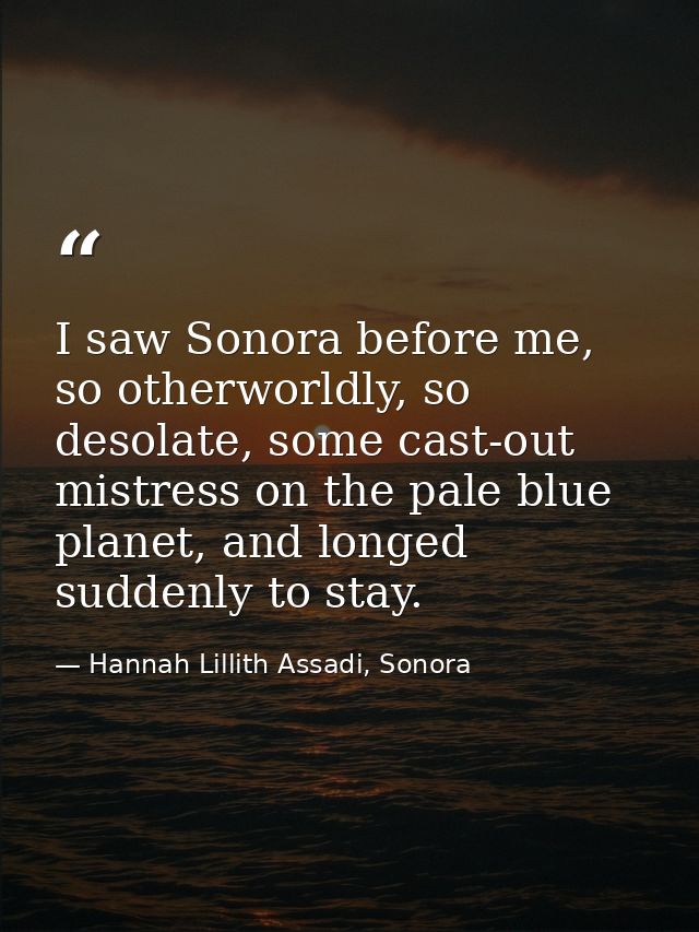 I saw Sonora before me, so otherworldly, so desolate, some cast-out mistress on the pale blue planet, and longed suddenl — Hannah Lillith Assadi, Sonora