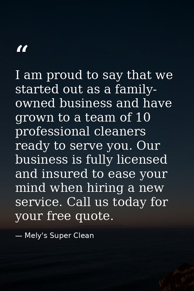 I am proud to say that we started out as a family- owned business and have grown to a team of 10 professional cleaners r — Mely's Super Clean