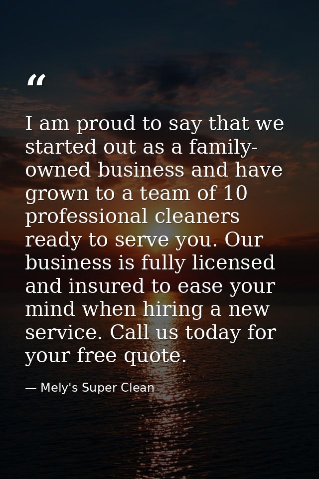 I am proud to say that we started out as a family- owned business and have grown to a team of 10 professional cleaners r — Mely's Super Clean