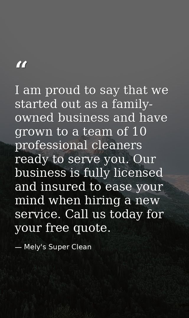 I am proud to say that we started out as a family- owned business and have grown to a team of 10 professional cleaners r — Mely's Super Clean