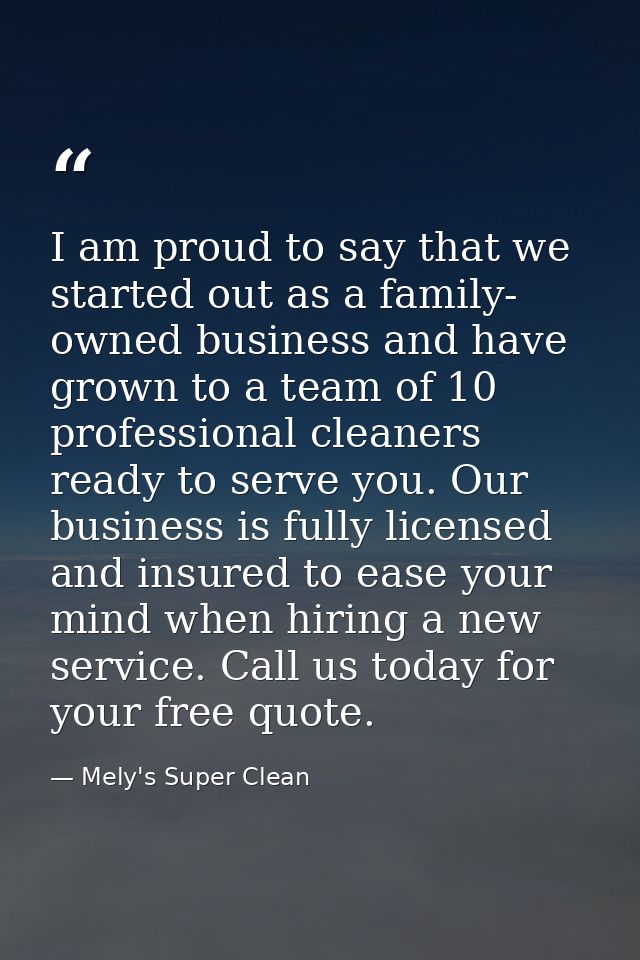 I am proud to say that we started out as a family- owned business and have grown to a team of 10 professional cleaners r — Mely's Super Clean