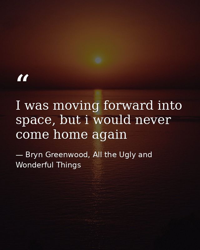 I was moving forward into space, but i would never come home again — Bryn Greenwood, All the Ugly and Wonderful Things