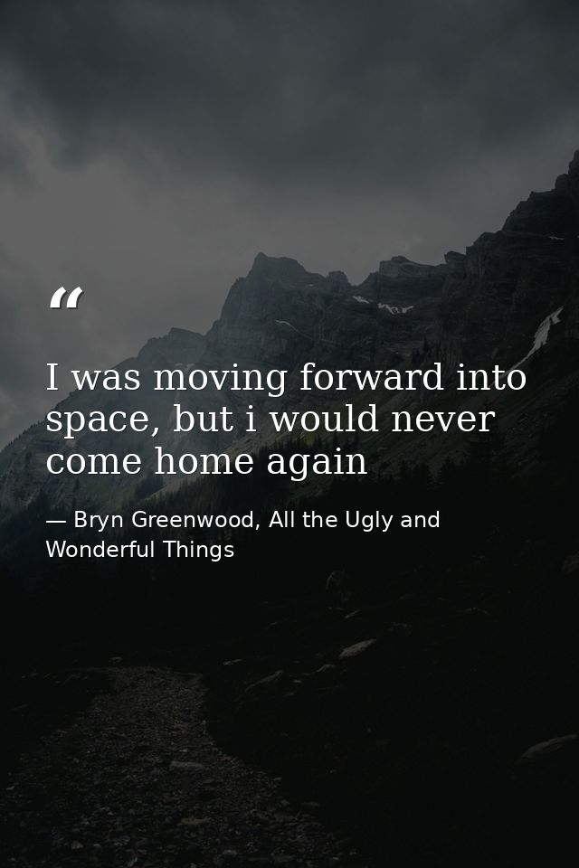 I was moving forward into space, but i would never come home again — Bryn Greenwood, All the Ugly and Wonderful Things