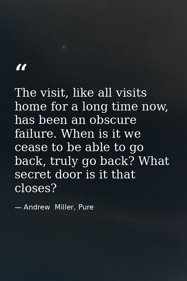 The visit, like all visits home for a long time now, has been an obscure failure. When is it we cease to be able to go b — Andrew  Miller, Pure