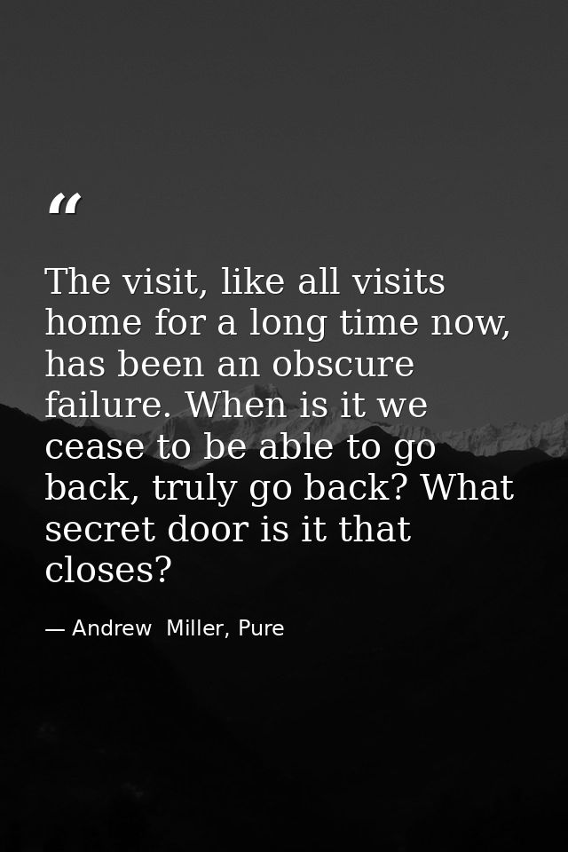 The visit, like all visits home for a long time now, has been an obscure failure. When is it we cease to be able to go b — Andrew  Miller, Pure
