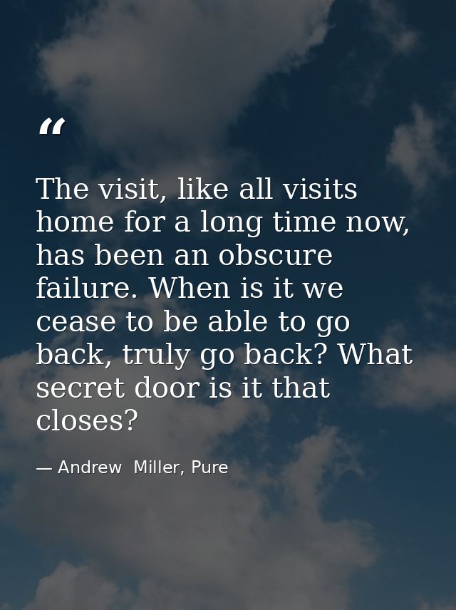 The visit, like all visits home for a long time now, has been an obscure failure. When is it we cease to be able to go b — Andrew  Miller, Pure