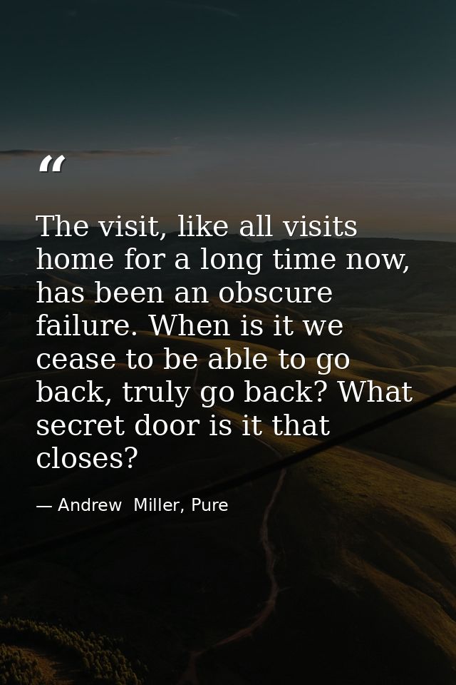 The visit, like all visits home for a long time now, has been an obscure failure. When is it we cease to be able to go b — Andrew  Miller, Pure
