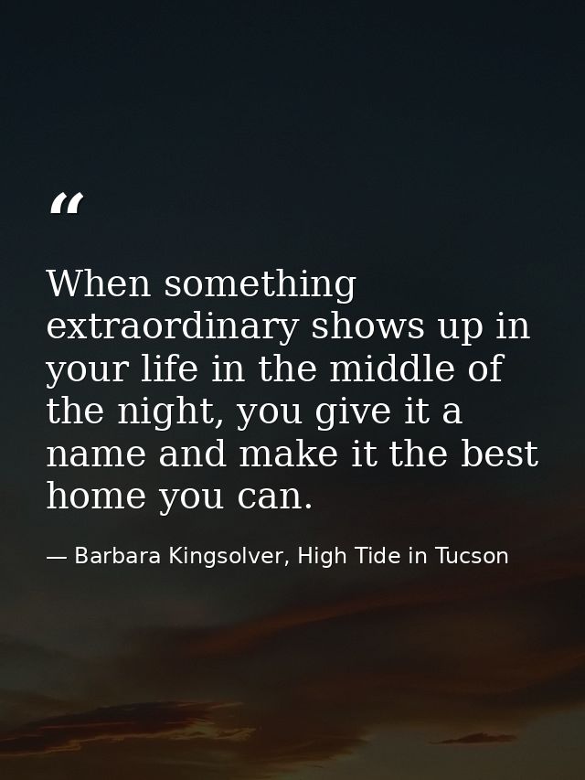 When something extraordinary shows up in your life in the middle of the night, you give it a name and make it the best h — Barbara Kingsolver, High Tide in Tucson