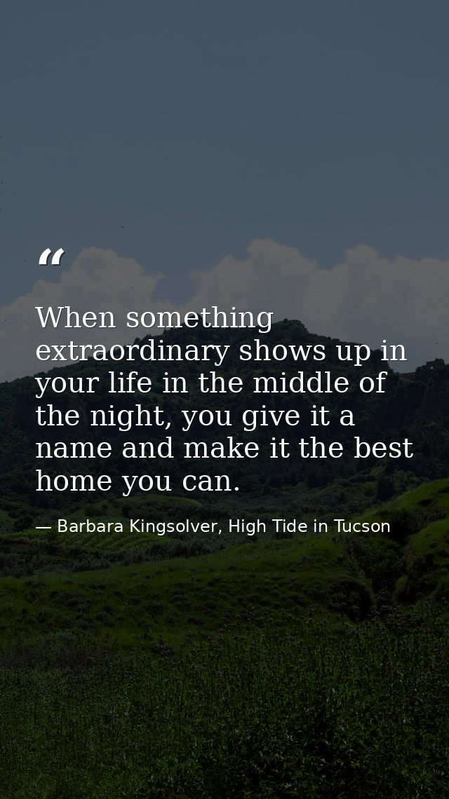 When something extraordinary shows up in your life in the middle of the night, you give it a name and make it the best h — Barbara Kingsolver, High Tide in Tucson