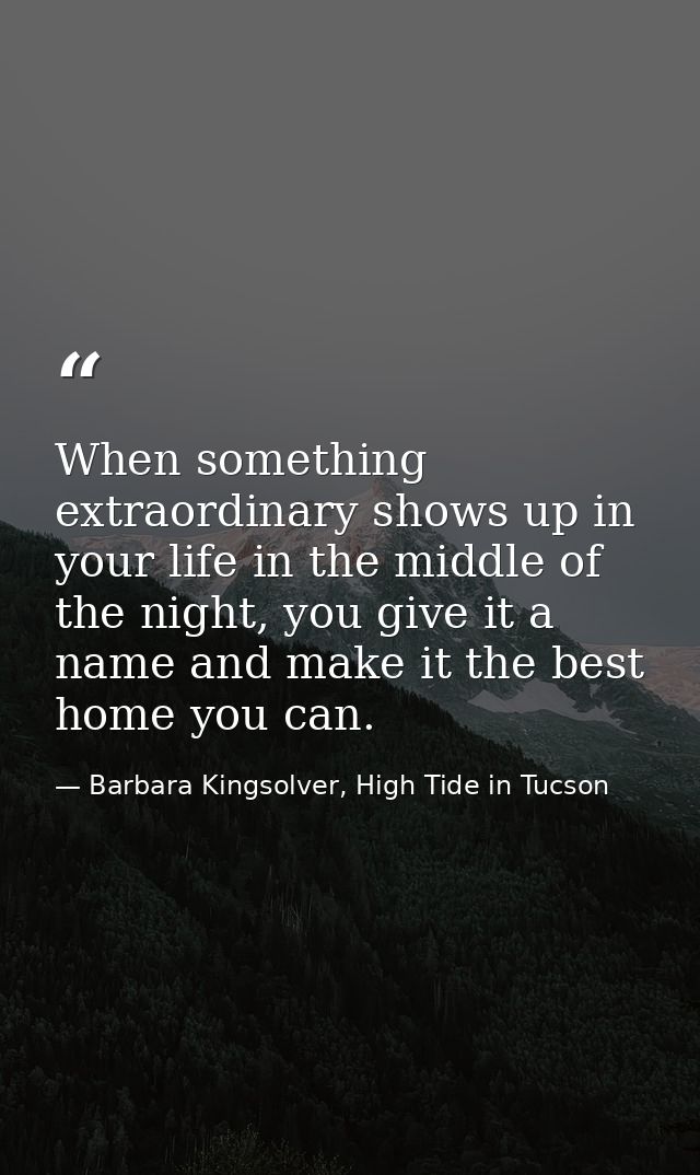 When something extraordinary shows up in your life in the middle of the night, you give it a name and make it the best h — Barbara Kingsolver, High Tide in Tucson