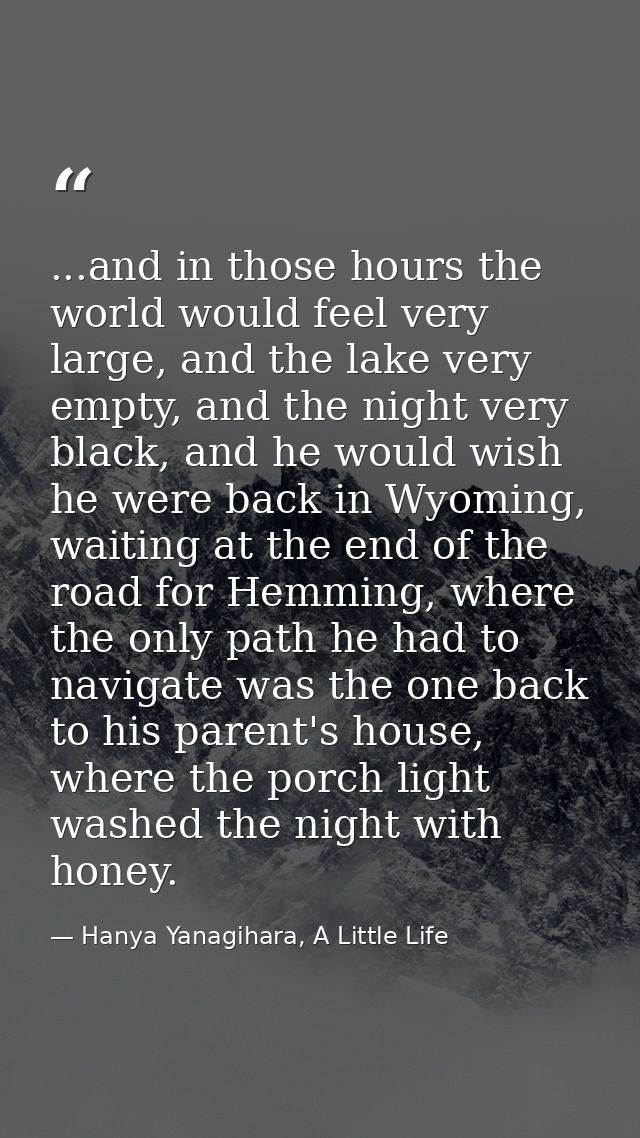 ...and in those hours the world would feel very large, and the lake very empty, and the night very black, and he would w — Hanya Yanagihara, A Little Life