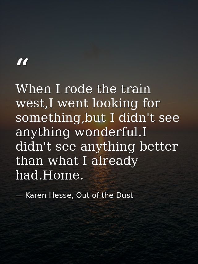 When I rode the train west,I went looking for something,but I didn't see anything wonderful.I didn't see anything better — Karen Hesse, Out of the Dust