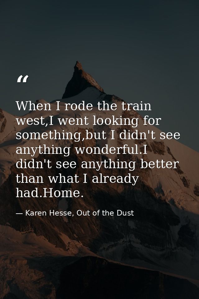 When I rode the train west,I went looking for something,but I didn't see anything wonderful.I didn't see anything better — Karen Hesse, Out of the Dust