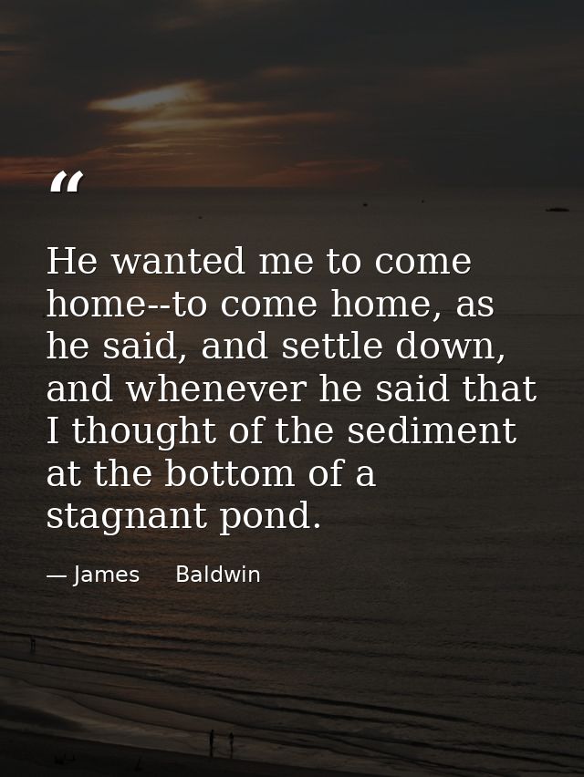 He wanted me to come home--to come home, as he said, and settle down, and whenever he said that I thought of the sedimen — James     Baldwin