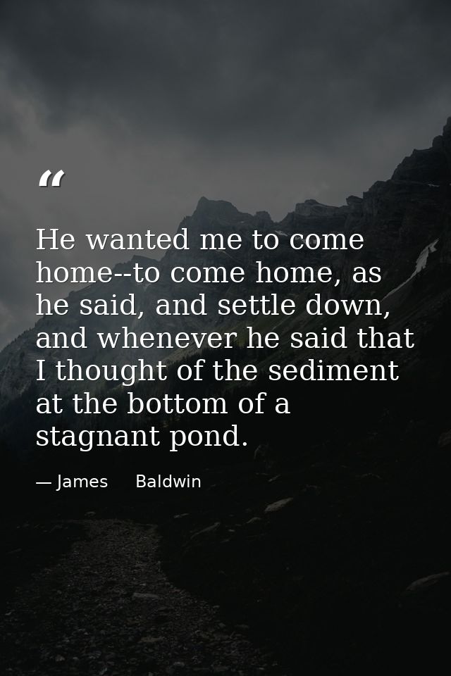 He wanted me to come home--to come home, as he said, and settle down, and whenever he said that I thought of the sedimen — James     Baldwin