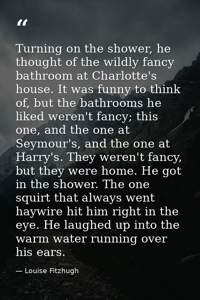Turning on the shower, he thought of the wildly fancy bathroom at Charlotte's house. It was funny to think of, but the b — Louise Fitzhugh
