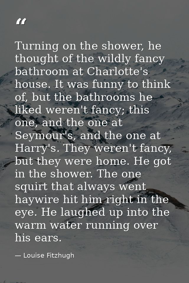 Turning on the shower, he thought of the wildly fancy bathroom at Charlotte's house. It was funny to think of, but the b — Louise Fitzhugh