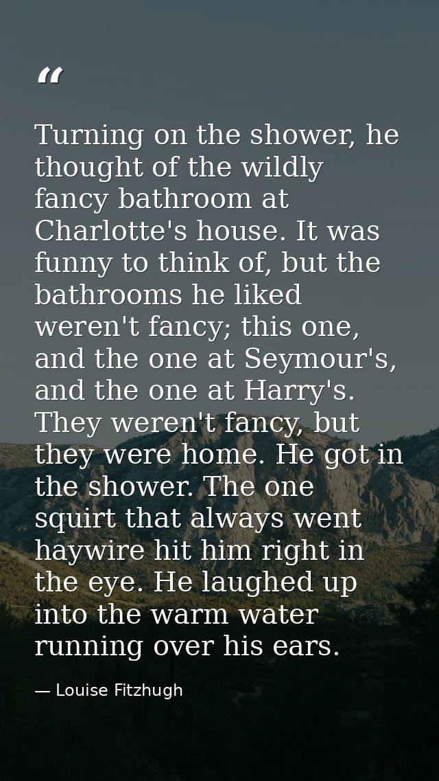 Turning on the shower, he thought of the wildly fancy bathroom at Charlotte's house. It was funny to think of, but the b — Louise Fitzhugh