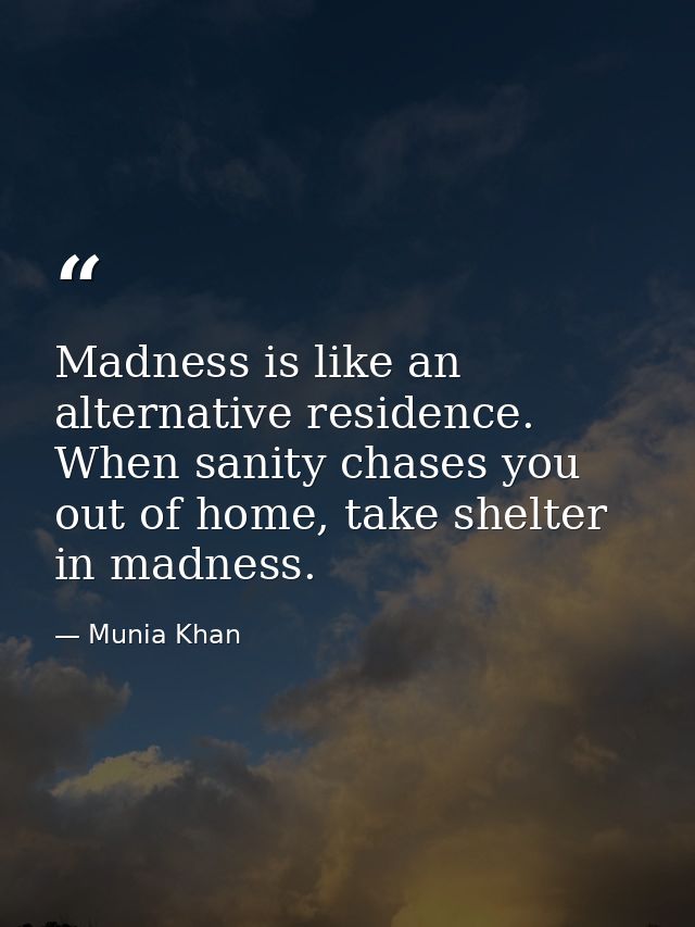 Madness is like an alternative residence. When sanity chases you out of home, take shelter in madness. — Munia Khan