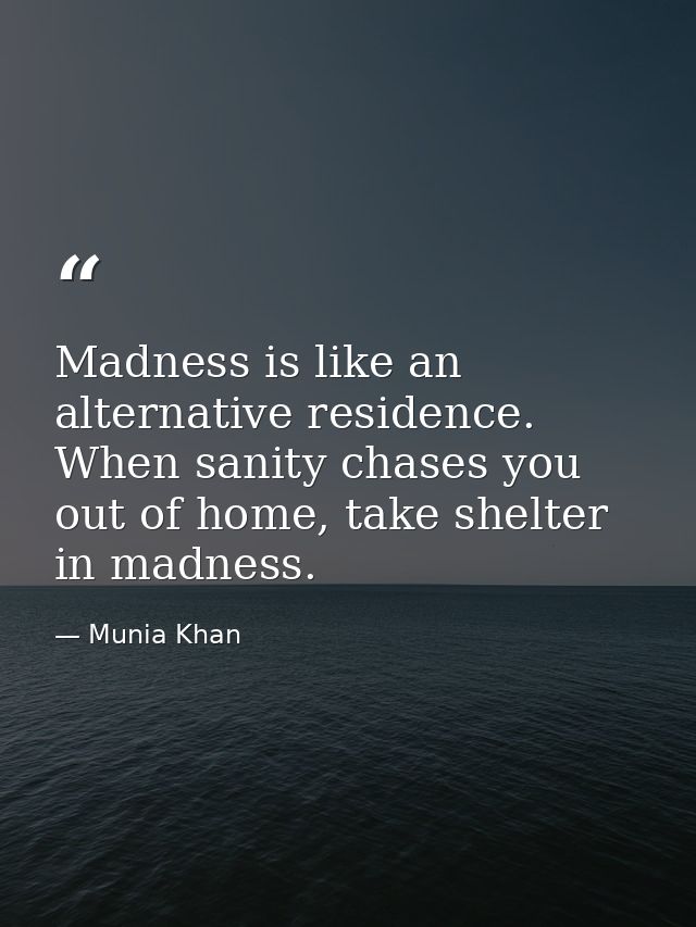 Madness is like an alternative residence. When sanity chases you out of home, take shelter in madness. — Munia Khan