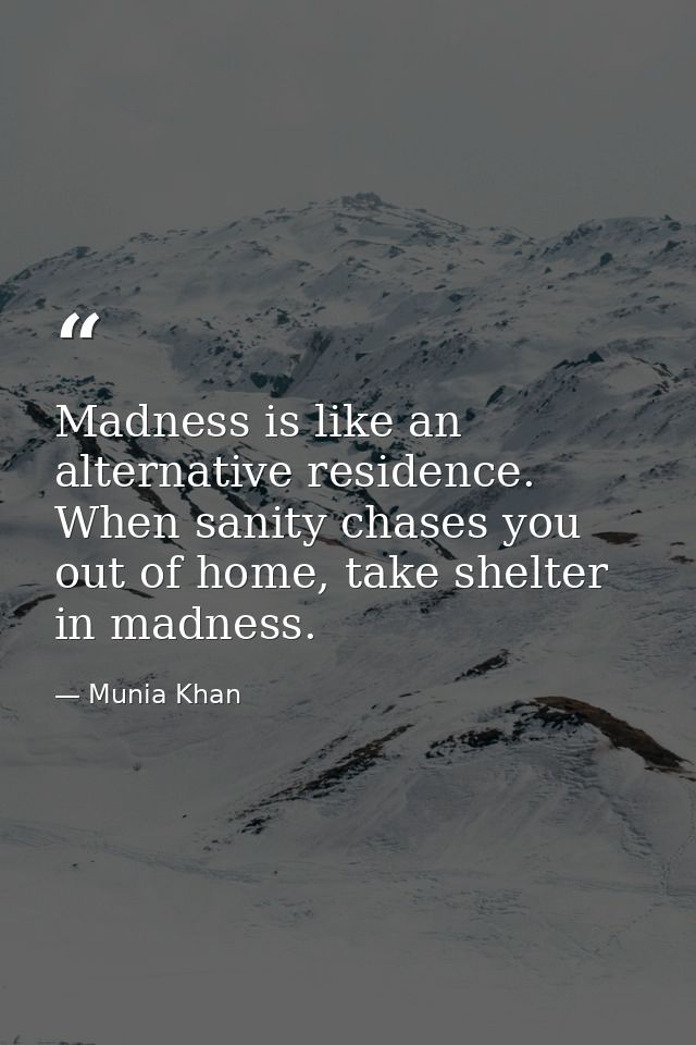 Madness is like an alternative residence. When sanity chases you out of home, take shelter in madness. — Munia Khan