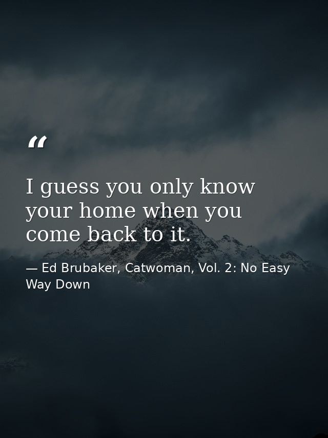 I guess you only know your home when you come back to it. — Ed Brubaker, Catwoman, Vol. 2: No Easy Way Down