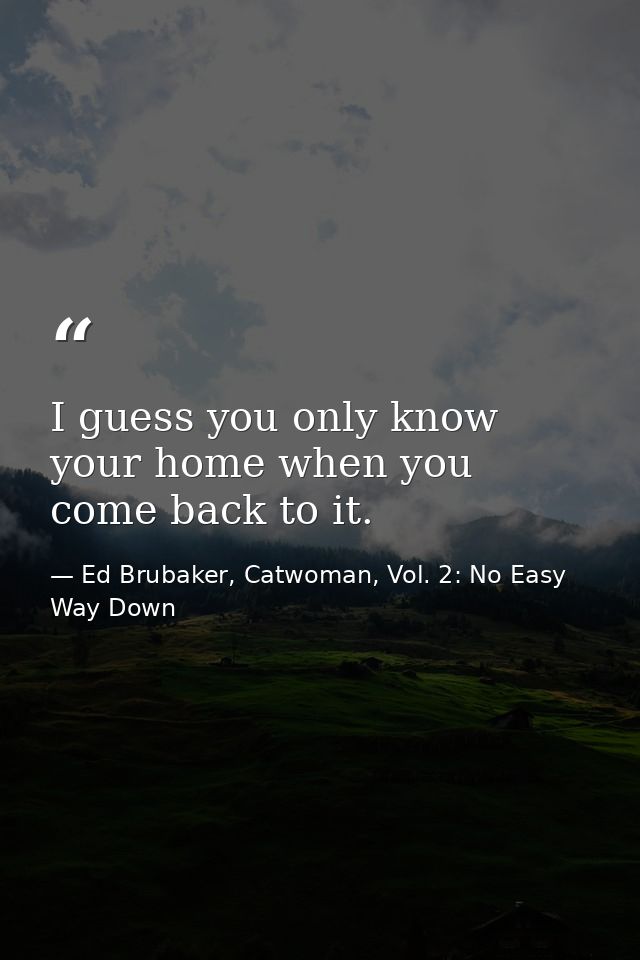 I guess you only know your home when you come back to it. — Ed Brubaker, Catwoman, Vol. 2: No Easy Way Down