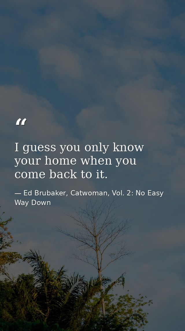 I guess you only know your home when you come back to it. — Ed Brubaker, Catwoman, Vol. 2: No Easy Way Down