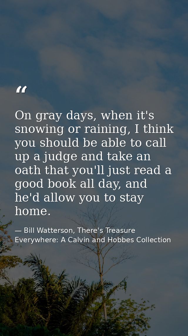 On gray days, when it's snowing or raining, I think you should be able to call up a judge and take an oath that you'll j — Bill Watterson, There's Treasure Everywhere: A Calvin and Hobbes Collection