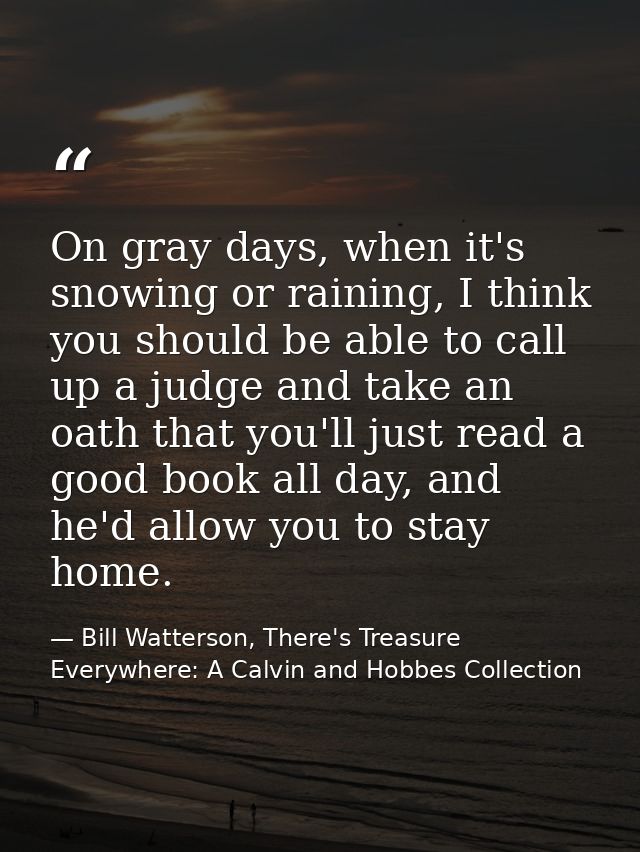 On gray days, when it's snowing or raining, I think you should be able to call up a judge and take an oath that you'll j — Bill Watterson, There's Treasure Everywhere: A Calvin and Hobbes Collection